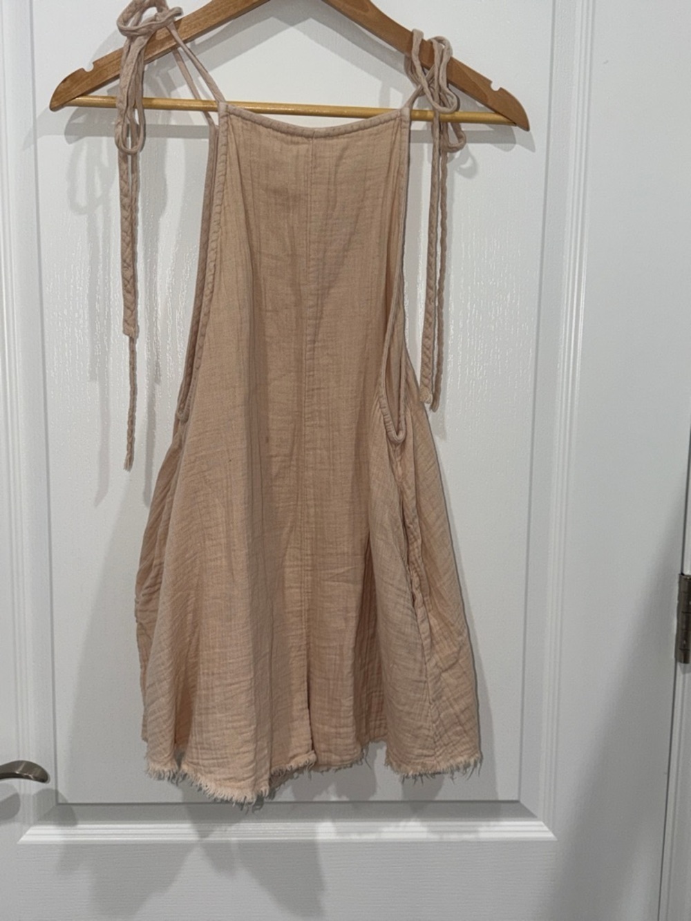 Hashtag Lightweight Tie-Shoulder Sundress romper coverup in Neutral Beige xsmall